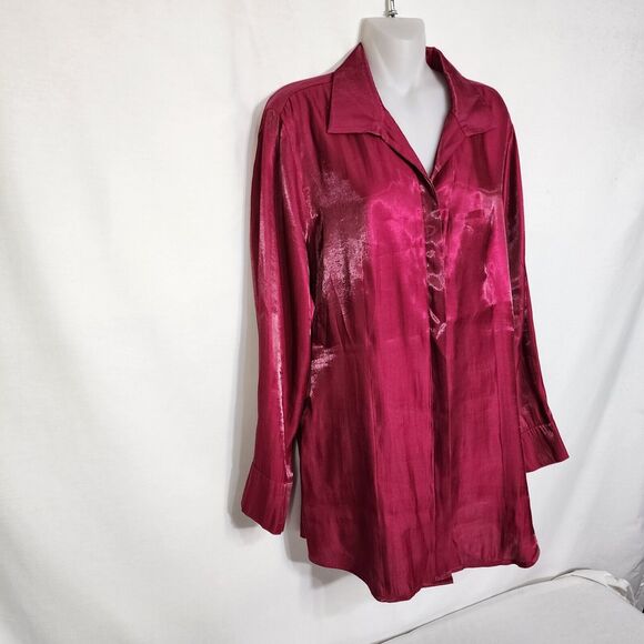 Chicos Women Tunic Top Size 2 Large Shimmery Shine Helaina LS Tukana Raspberry - Picture 3 of 12